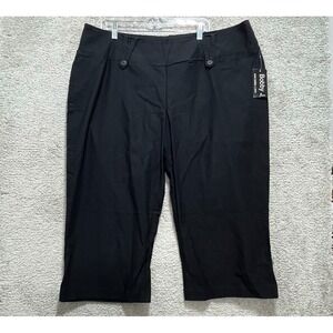 Bobby J Pants Womens 24 Black Plus Cropped Capri Pull On Chino Straight Wide Leg